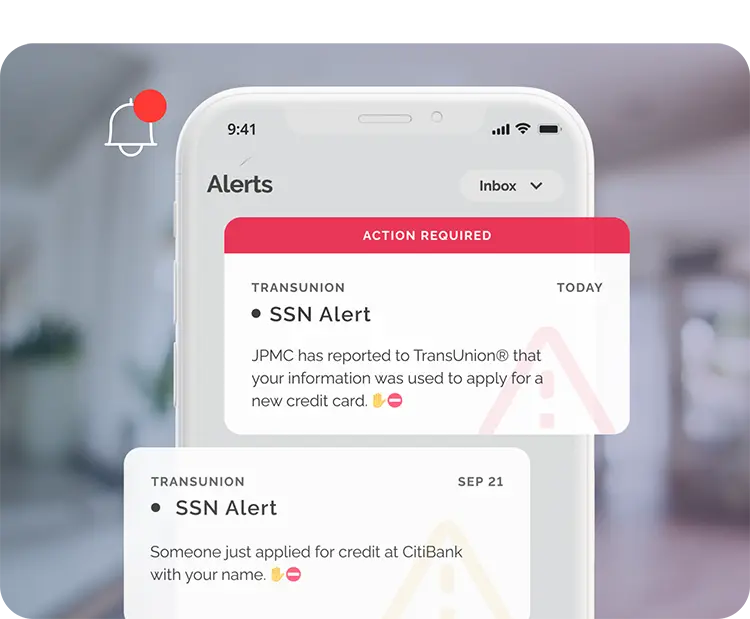 phone with two credit monitoring alerts