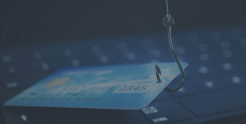 A blue credit card on a fishing hook.