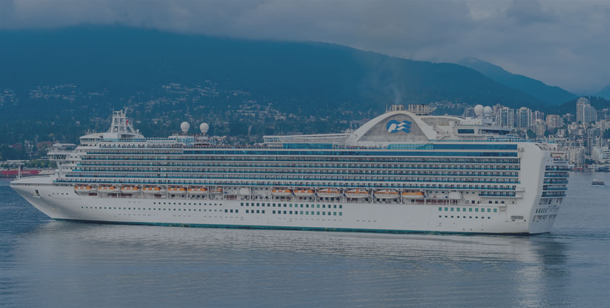 A photo of a cruise ship on the water.