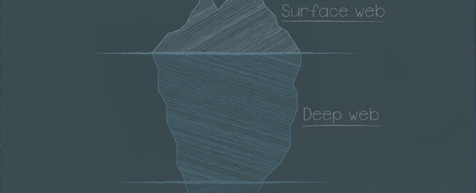 A iceberg graph showing surface web, deep web, and dark web.