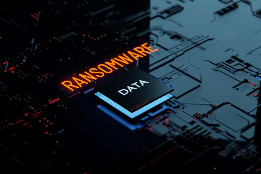 Glowing text Ransomware attack on Computer Chipset