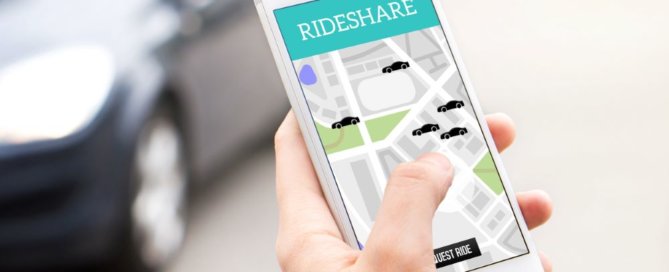 Ride share taxi service on smartphone screen.