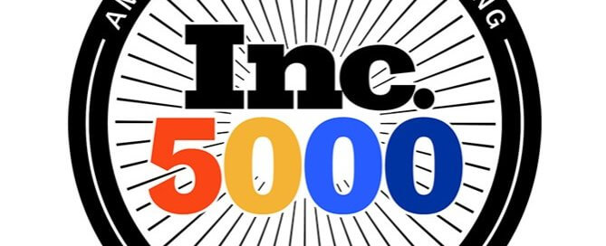 Inc.500 list award logo in rainbow colors.