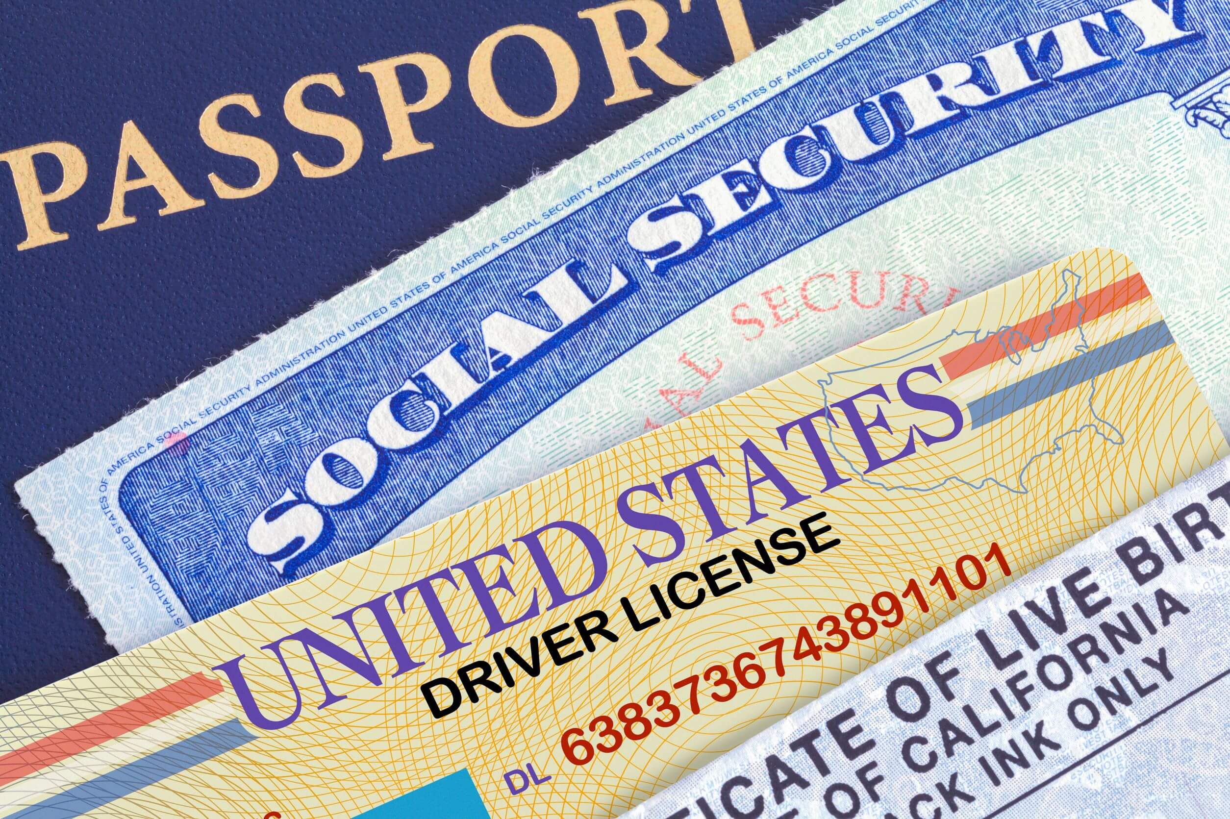 Passport, Social Security card. and driver's license