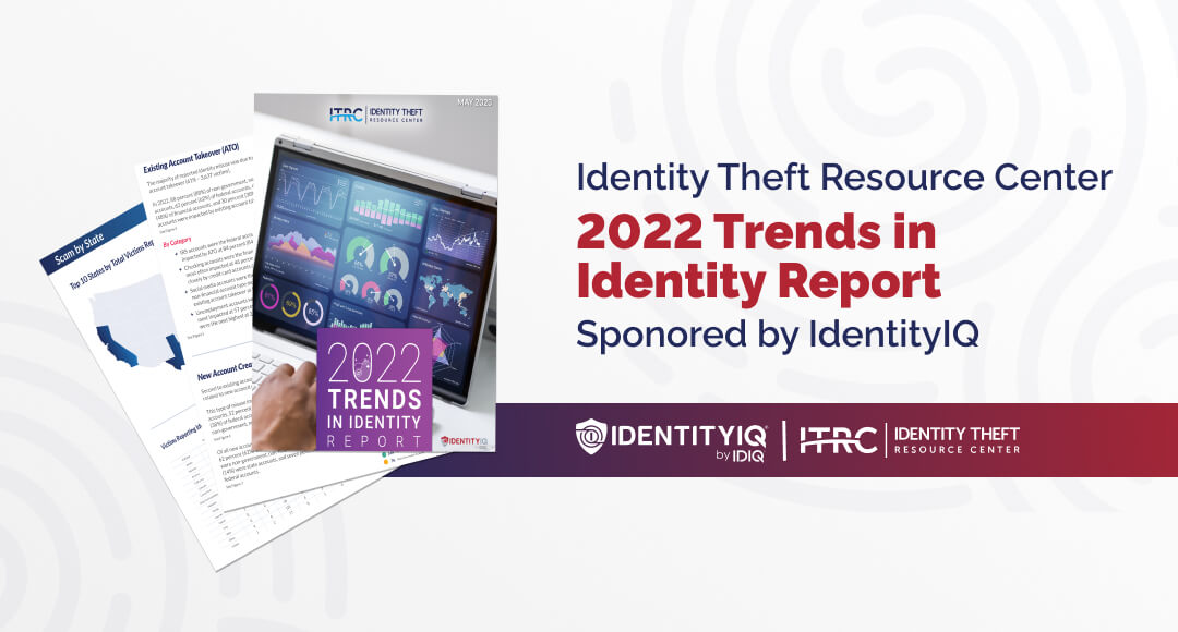 Picture of reports and tablet with the title "2022 trends in identity report."