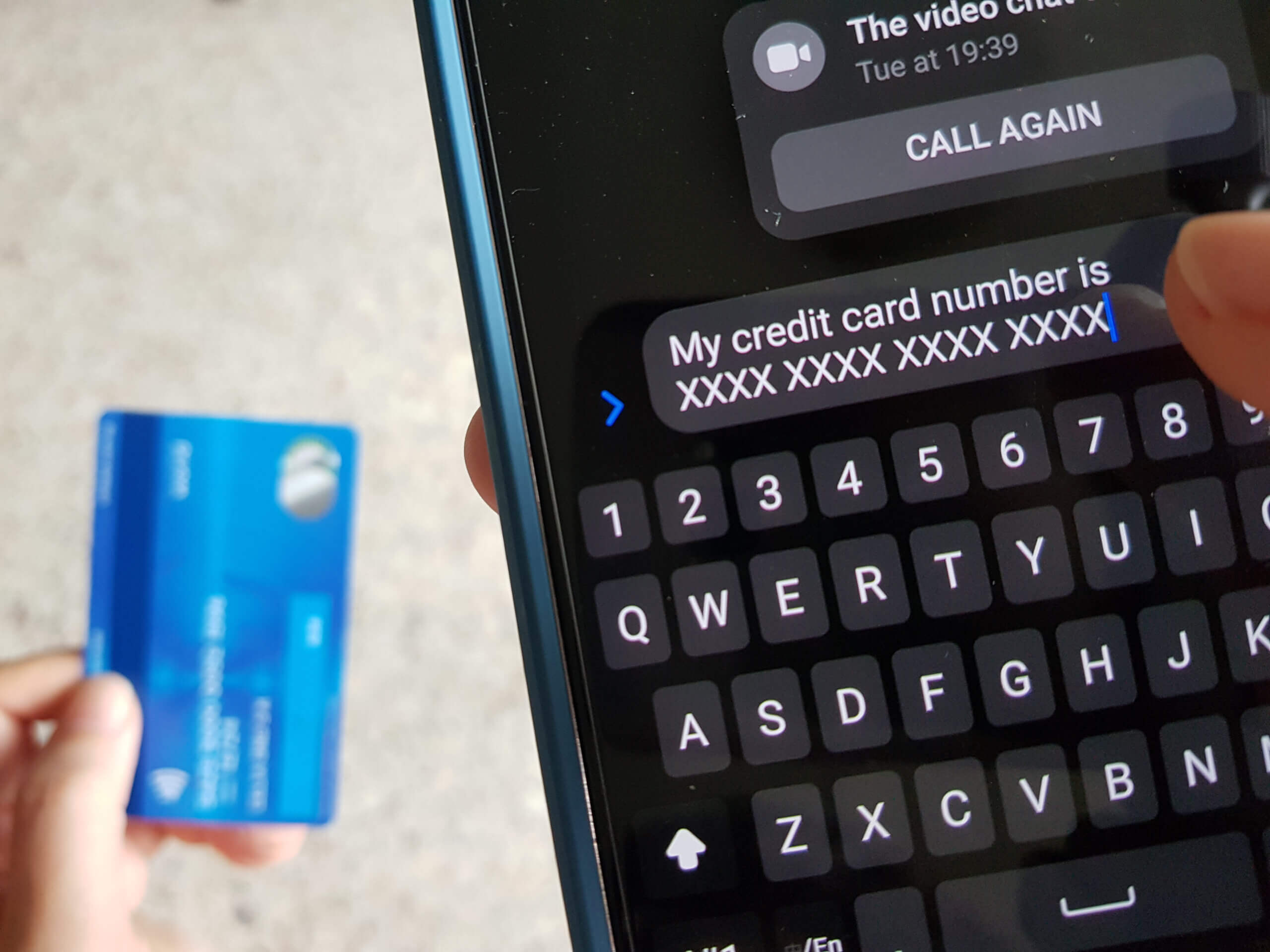 online scam victim sending credit card number to scammer